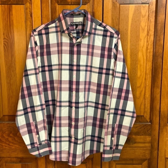 Express Plaid Cotton Button Down Collared Shirt Size M - Picture 1 of 7